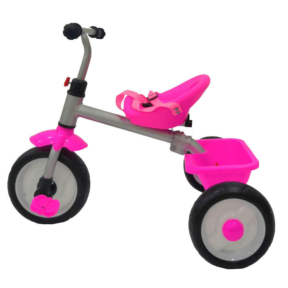 Kids My First Ride On Push Along Trike Removable Parent Handle Kids 3 Wheeler (Pink)