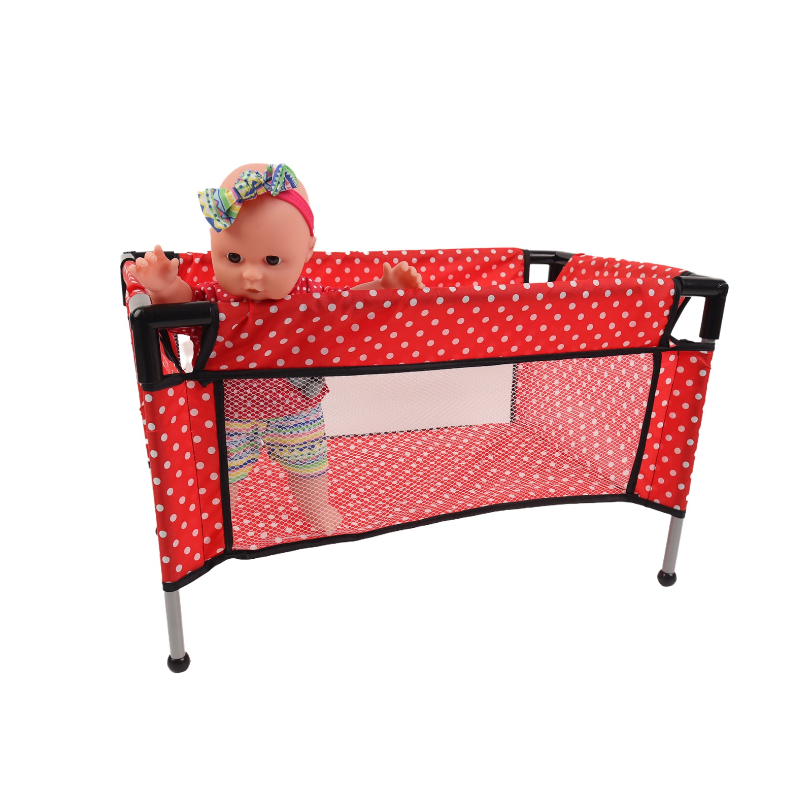 Baby Doll Set Toy Push Stroller Walker Infant Crib Nurturing Pretend Playset Red