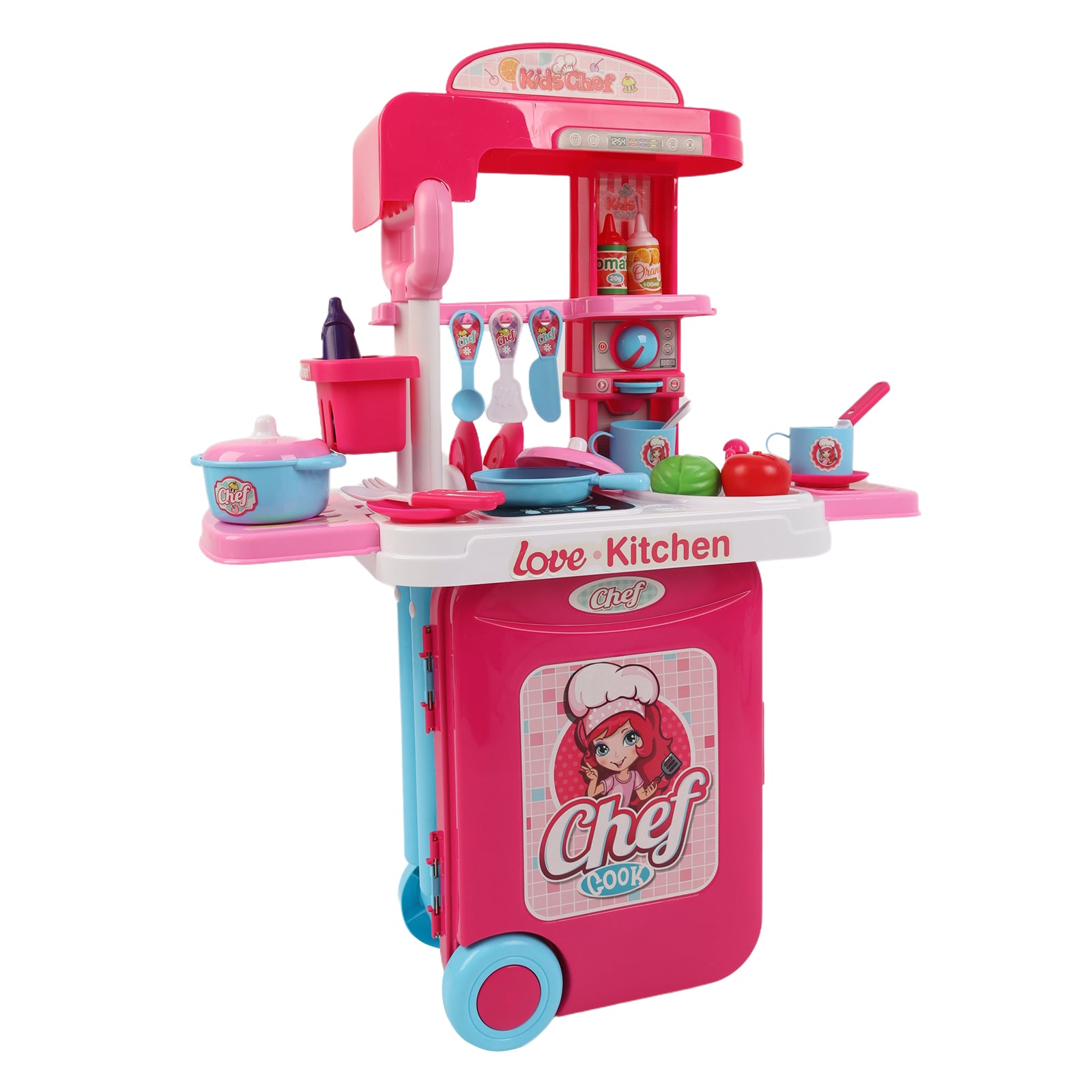 3-in-1 Kids Pretend Kitchen Cooking Toy Portable Storage Suitcase Role Play