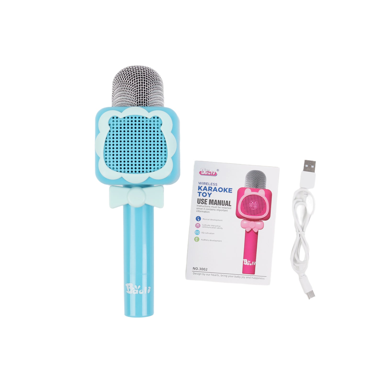 2x Kids Wireless Karaoke Microphones – Bluetooth Music Speaker Toy Set (Blue)