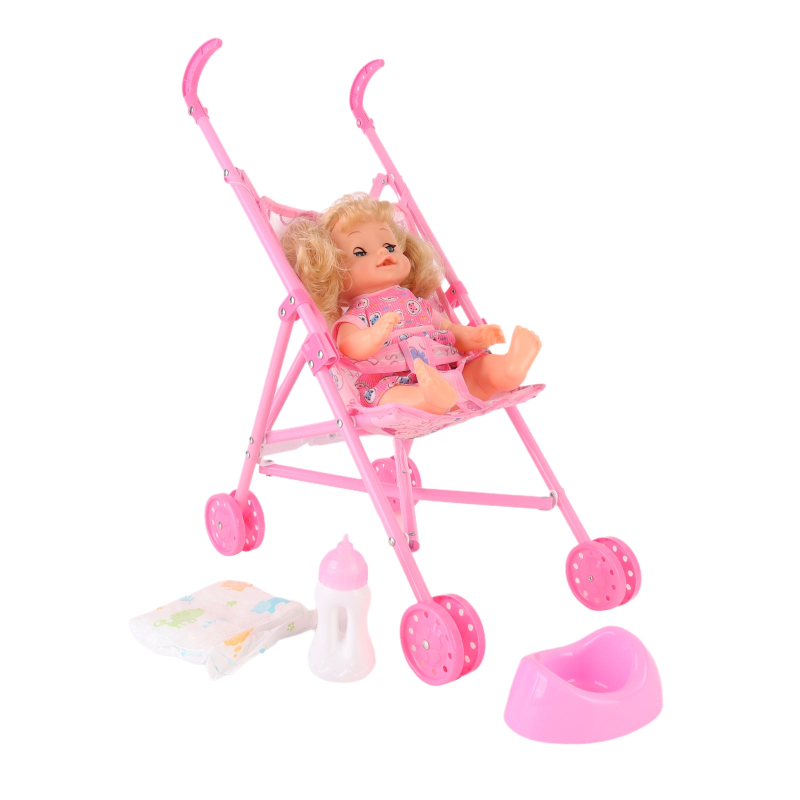 Baby Doll Stroller Set Toy Push Doll Nurturing Pretend Playset Girls Pink 14"