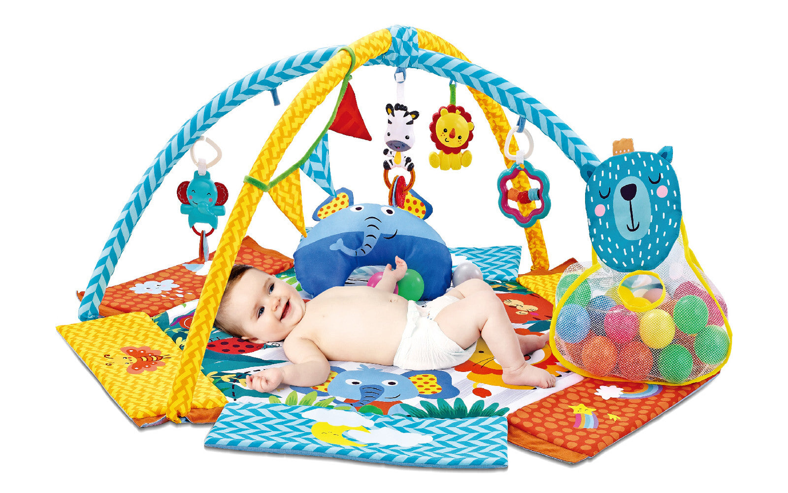 Gym Activity Foldable Play Mat Bag 30-Balls Tummy Play Kick Stimulate Your Baby (Blue)