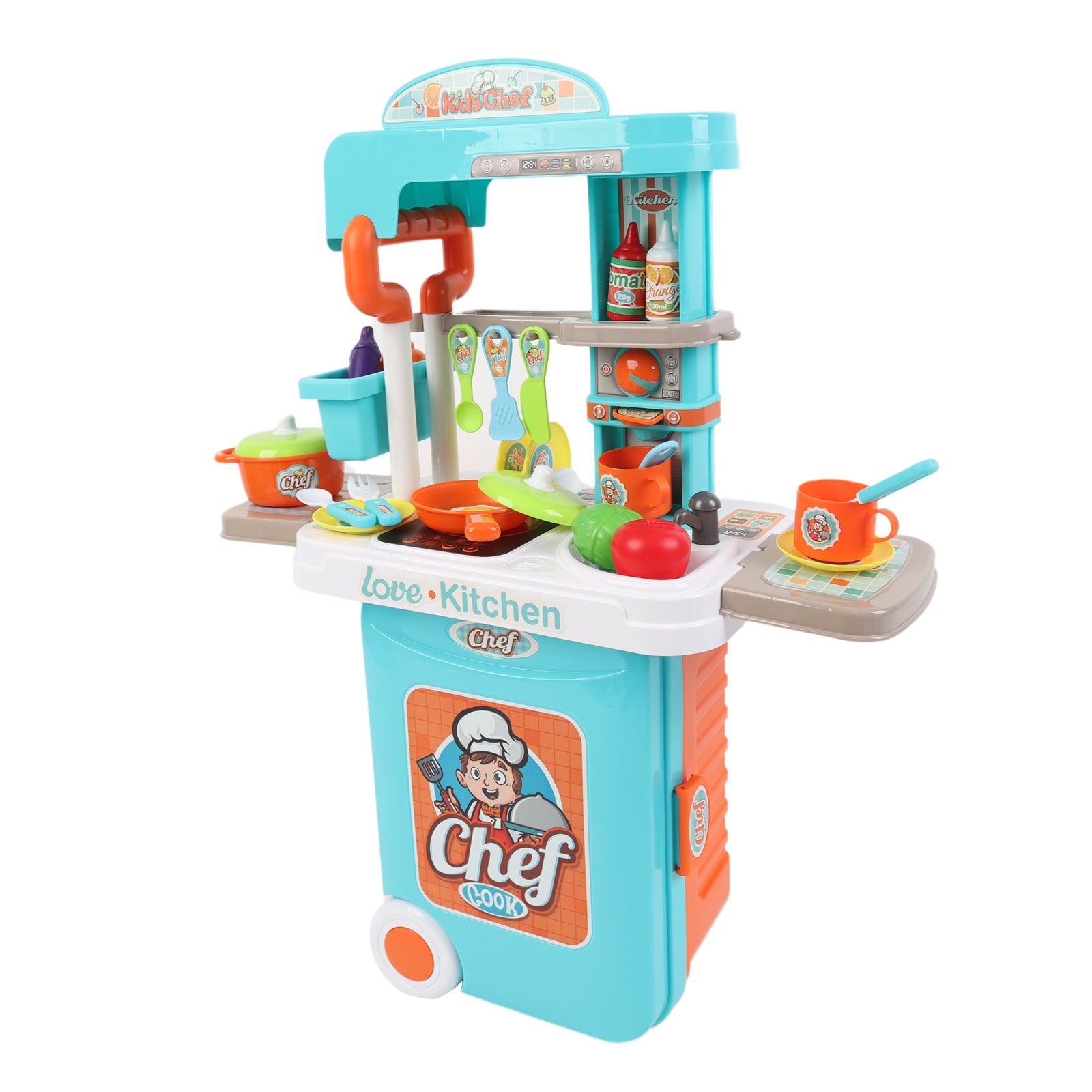 3-in-1 Kids Pretend Kitchen Cooking Toy Portable Storage Suitcase Role Play