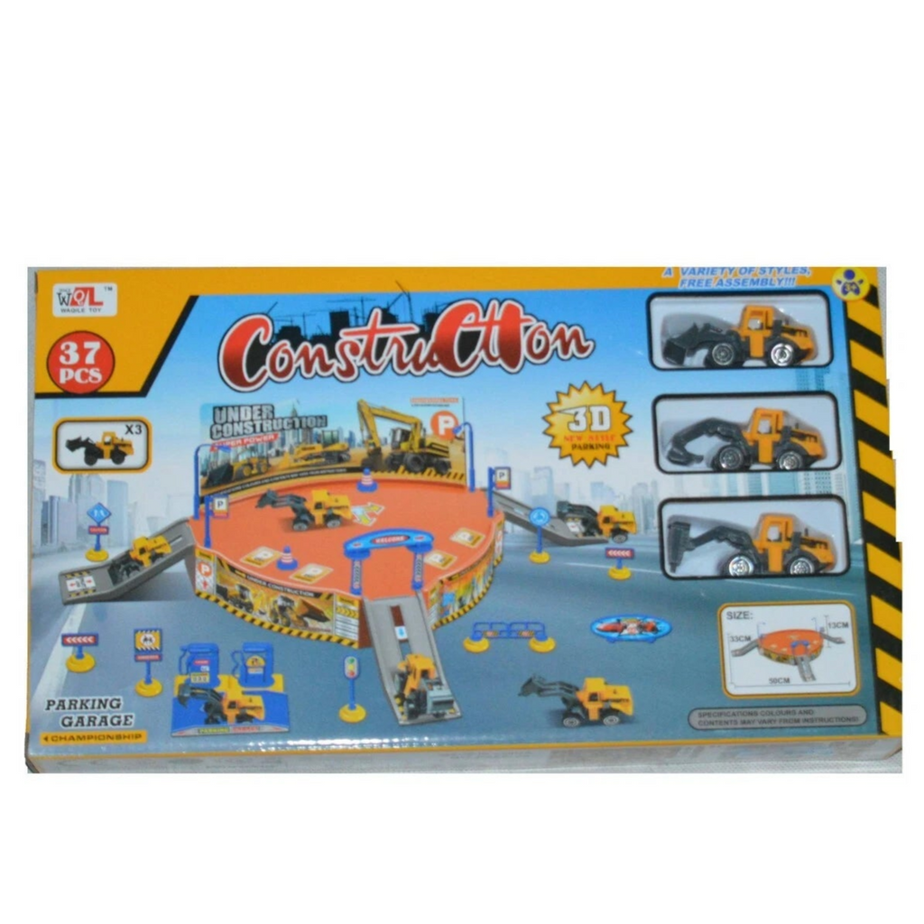 Kids Construction Play Set Parking Garage Diggers Bulldozer Truck Garage 37 PCS