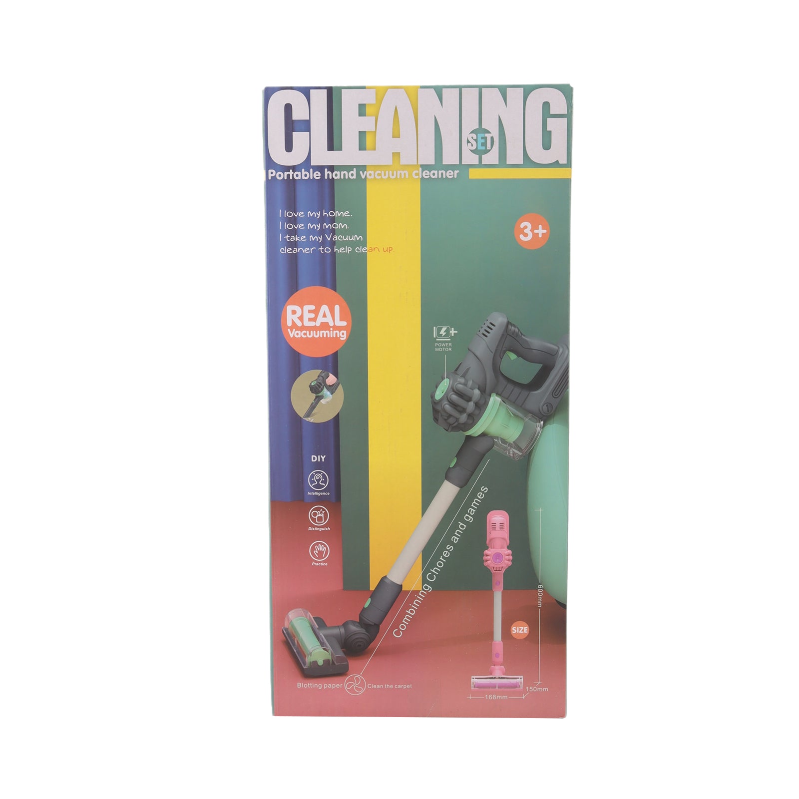 Cleaning Housework Pretend Trolley & Vacuum Toy Mop Brushes Two Play Sets Green