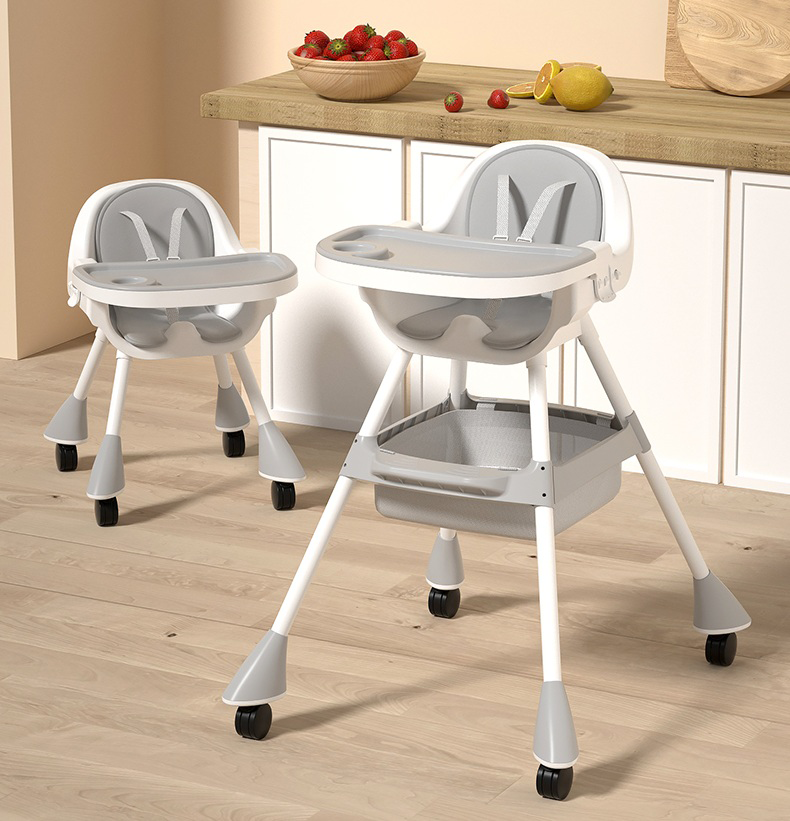 Baby Toddler High Chair Feeding Dining Tray Adjustable Height Multipurpose Grey