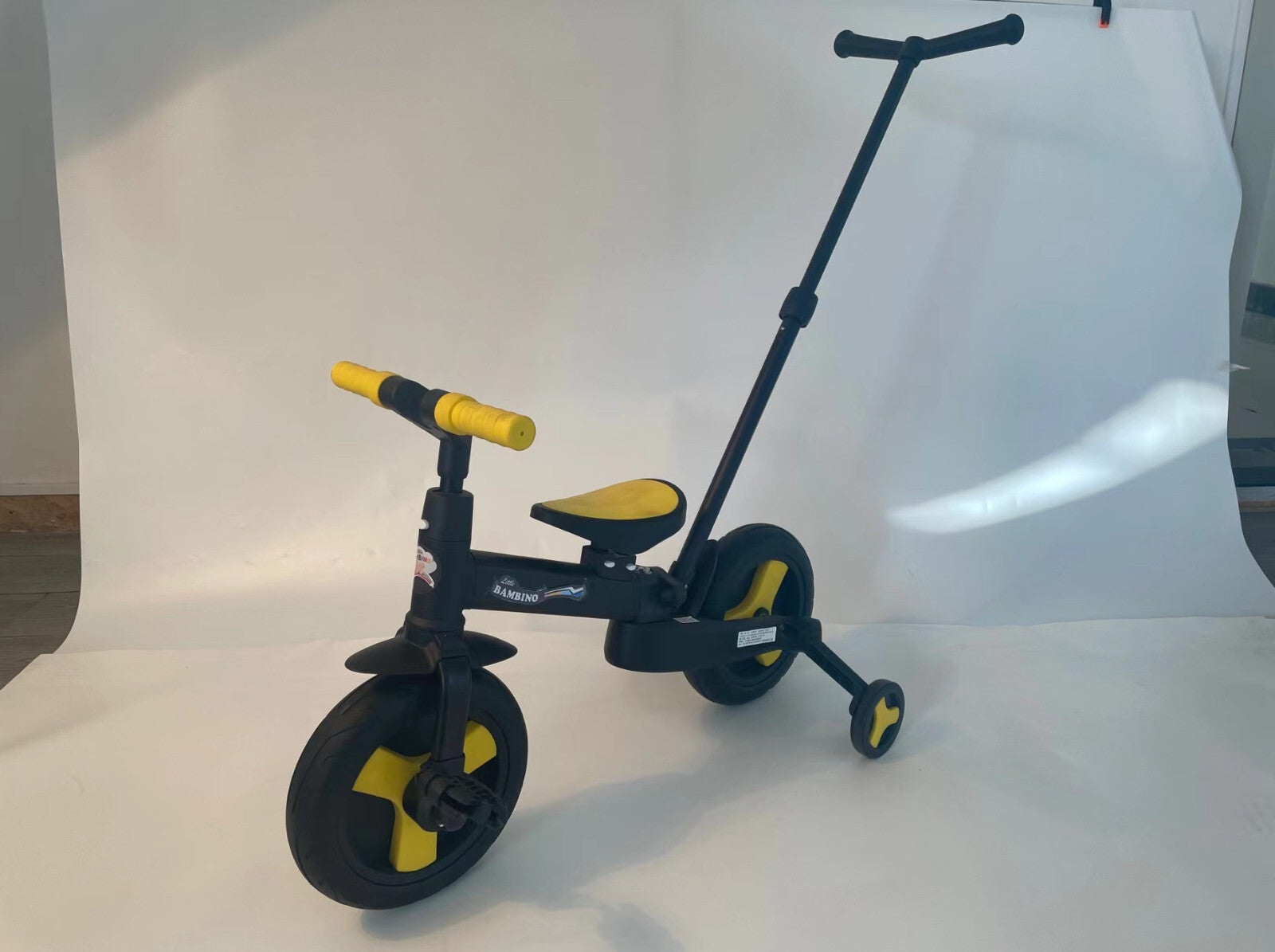Balance Bike 4-in-1 Parent Push Handle Trike, 4-1 Easy Assemble Foldable (Yellow)
