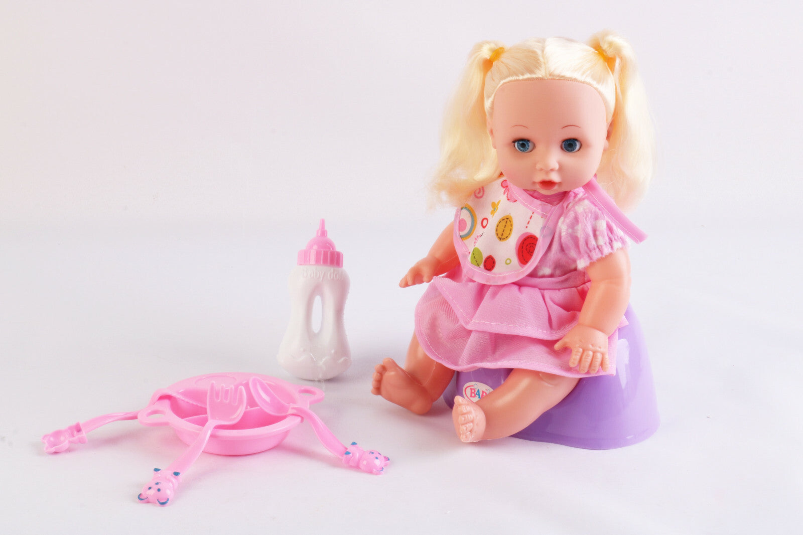 Baby Doll With Feeding Chair Bottle Baby Dish and Cutlery Pretend Play