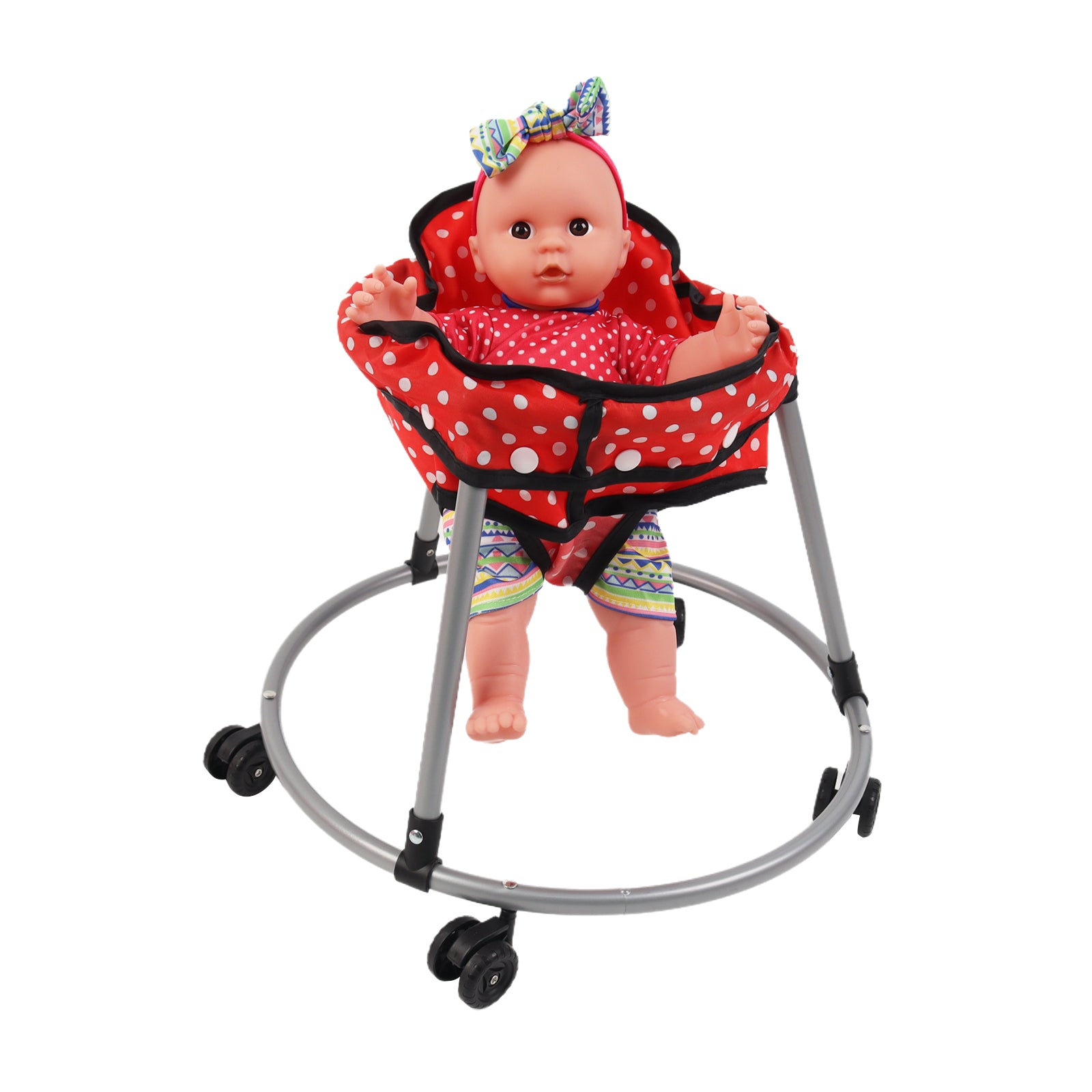 Baby Doll Set Toy Push Stroller Walker Infant Crib Nurturing Pretend Playset Red