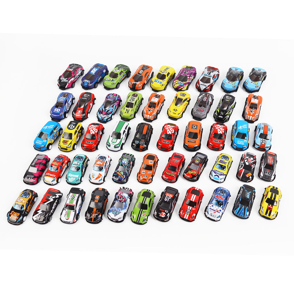 50 Pcs Metal Pull Back Racing Cars Die Cast Toy Set Mini Cars With Play Mat