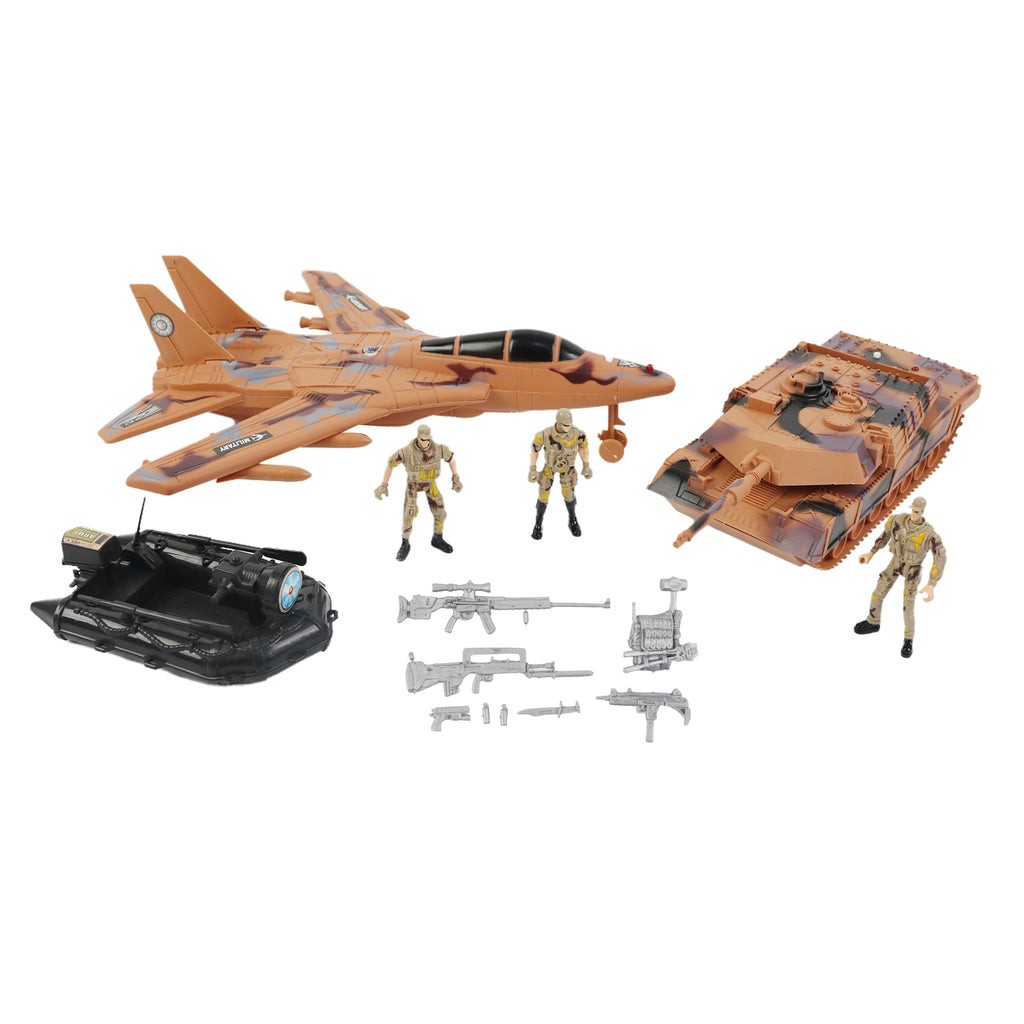 Military Base Set Soldiers Jet Tank Raft Action Figure Accessories Light & Sound