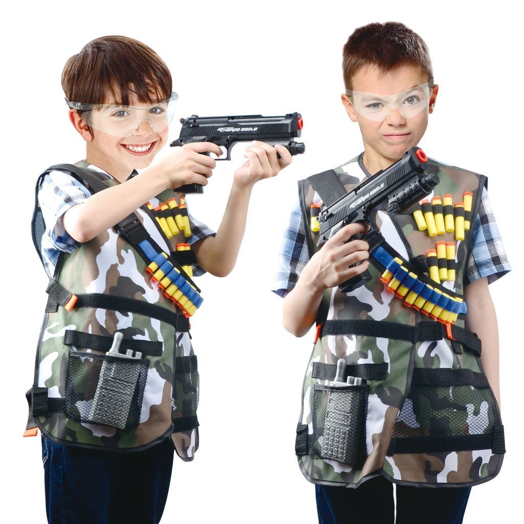 Kids Soldier Costume Vest Gun Radio Glasses Fancy Dress Pretend Cosplay