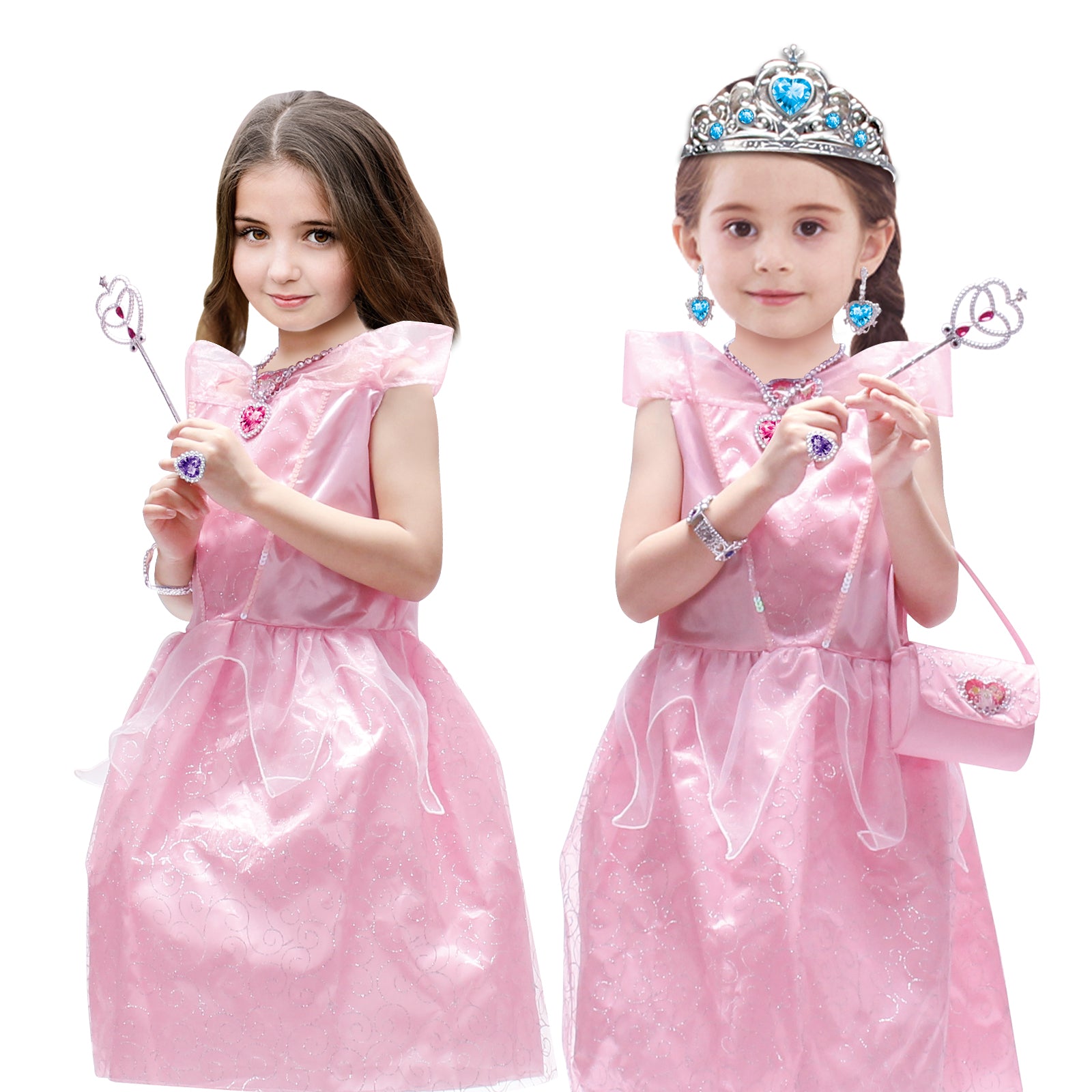 Kids Girls Pink Princess Dress Costume Fancy Dress Pretend Cosplay