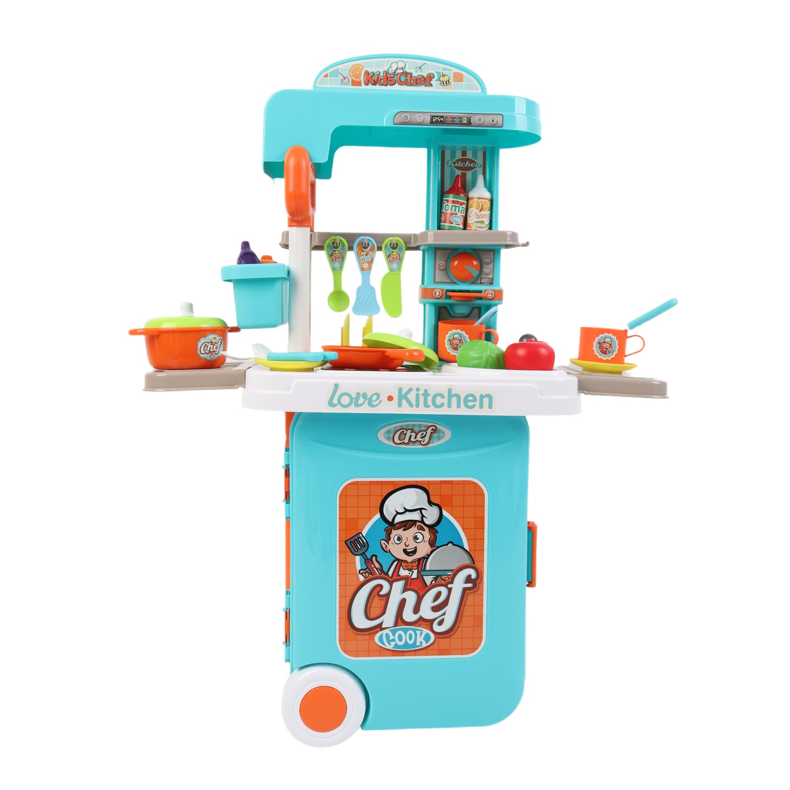 3-in-1 Kids Pretend Kitchen Cooking Toy Portable Storage Suitcase Role Play