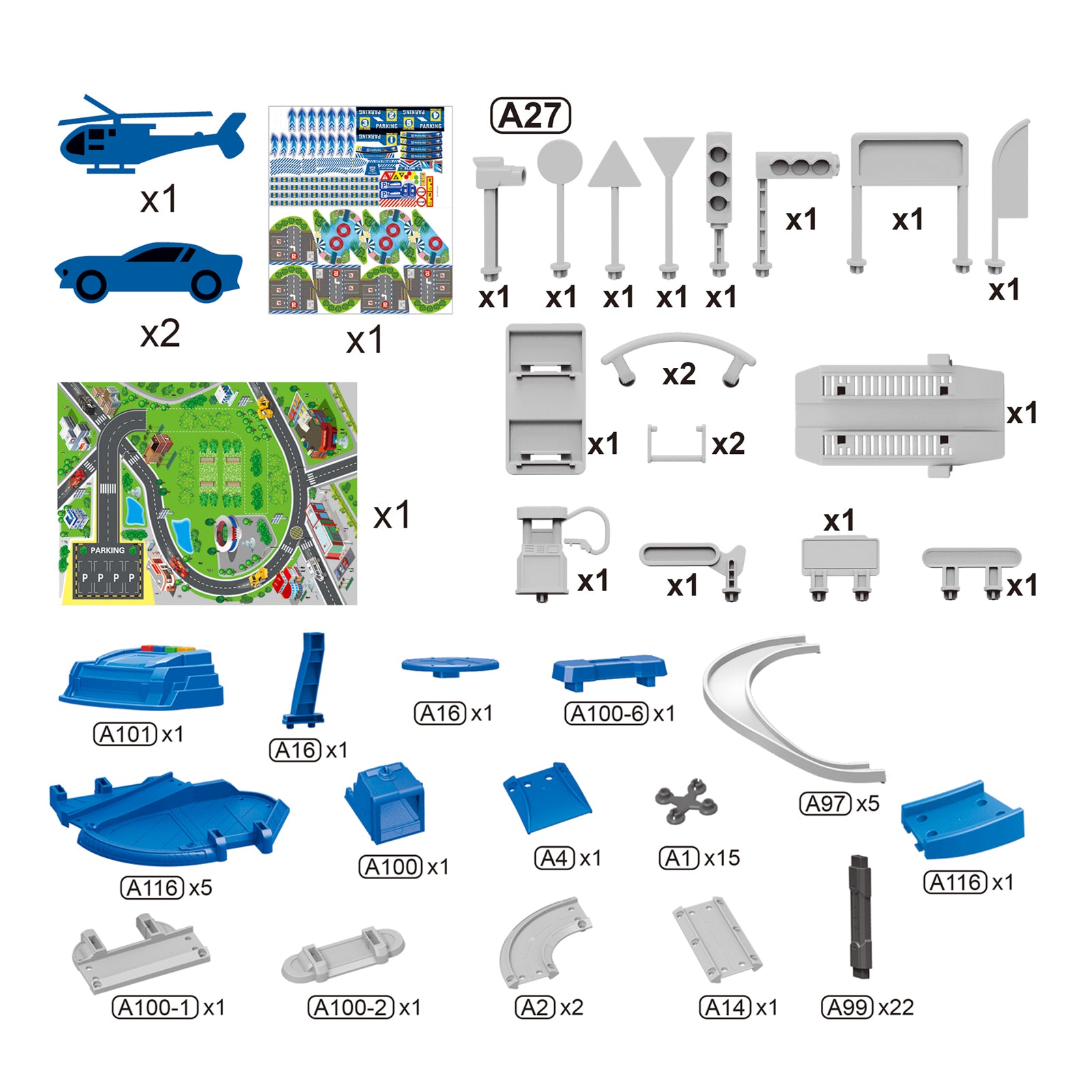 Kids Parking Garage Spiral Track 5 Levels Emergency Service Car Toy Set Play Mat