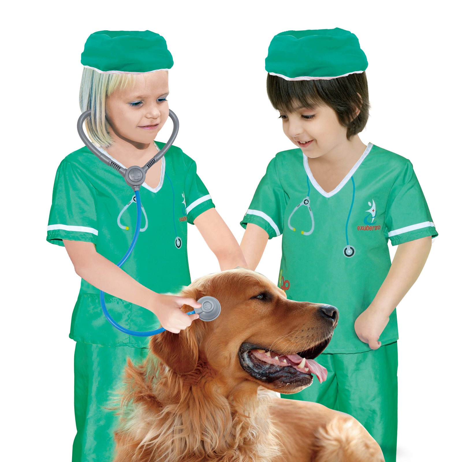 Kids Doctor Vet Hospital Nurse Medical Green Costume Fancy Dress Pretend Cosplay