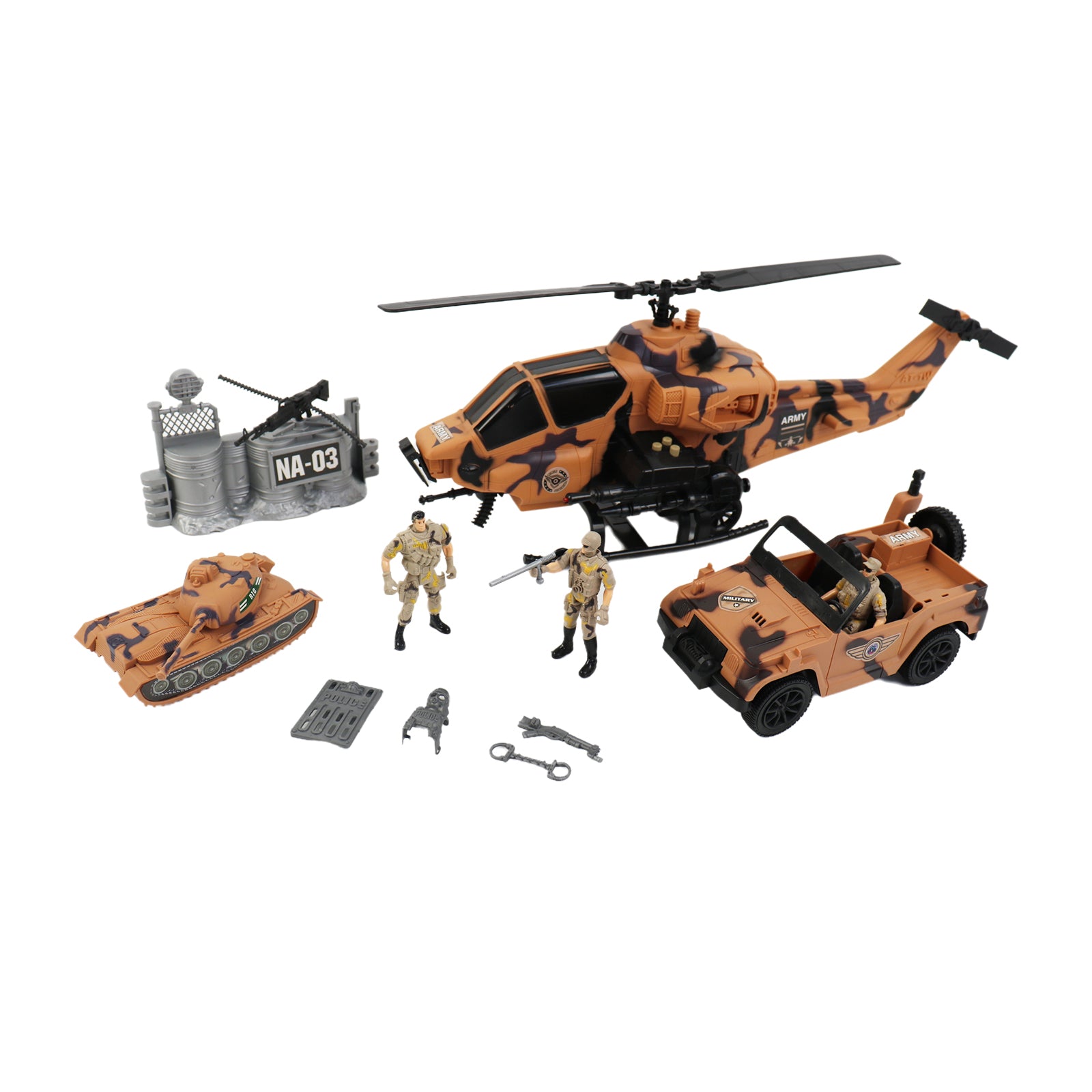 Military Base Set Toy Soldiers Helicopter Tank Jeep Action Figure Light & Sound
