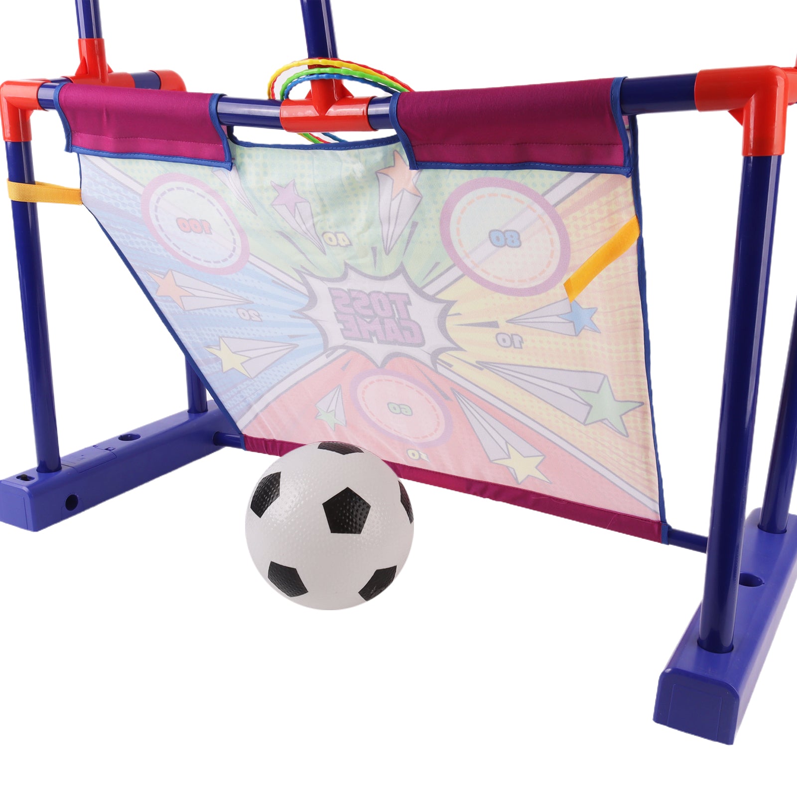 4-in-1 Kids Throwing Game Set – Basketball Hoop, Bean Bag Toss & Football Fun
