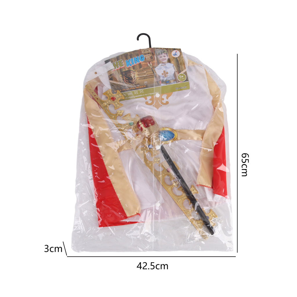 Kids Medieval King Costume Fancy Dress Crown Red Cape Sceptre Pretend Cosplay