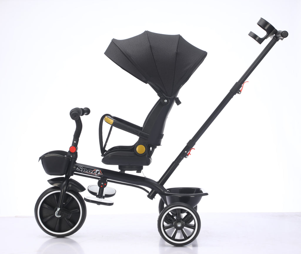 Baby Kids 5in1 Tricycle Bike Trike Stroller 3 Wheels Canopy 80% ASSEMBLED Black