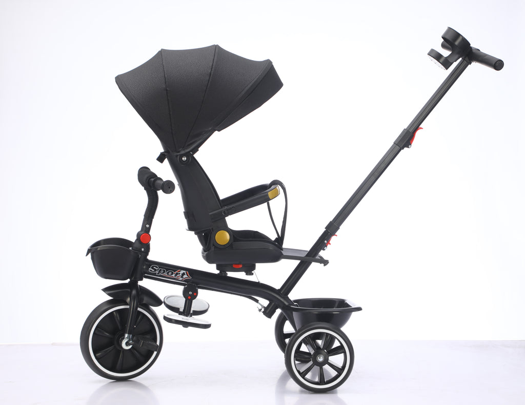 Baby Kids 5in1 Tricycle Bike Trike Stroller 3 Wheels Canopy 80% ASSEMBLED Black