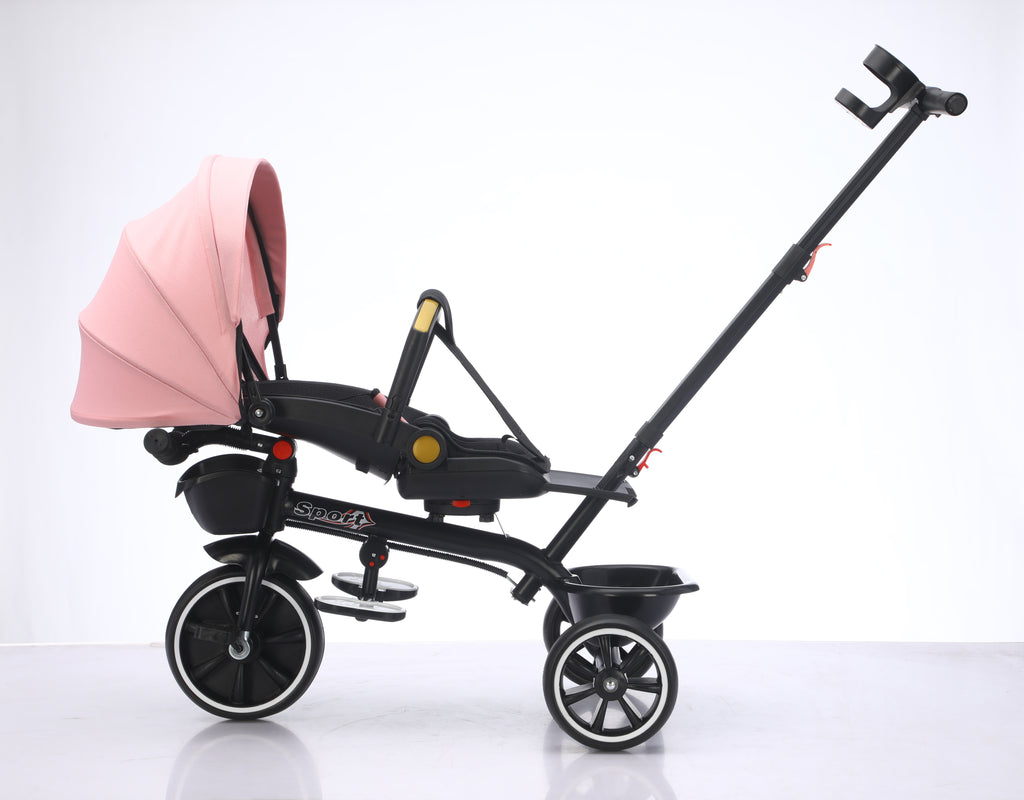 Baby Kids 5in1 Tricycle Bike Trike Stroller 3 Wheels Canopy 80% ASSEMBLED Pink