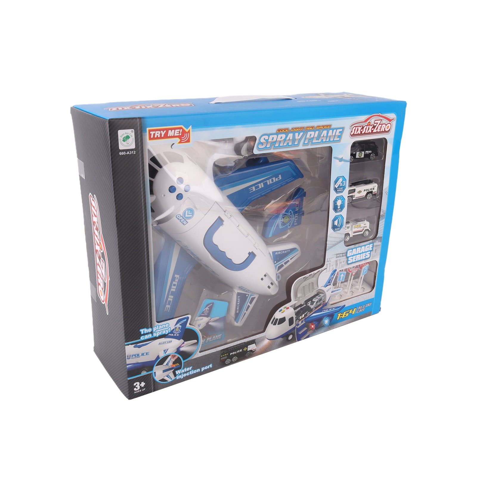 Transport Cargo Airplane Play Set Storage Aircraft Police Cars Trucks Kids Toy