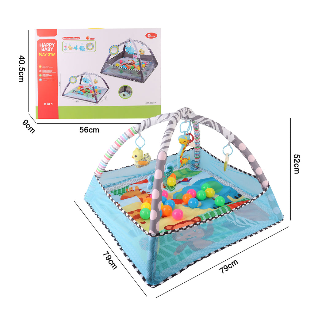 Kids 2 in 1 Foldable Baby Soft Play Floor Mat Activity Gym Fun Ball Pit Blue
