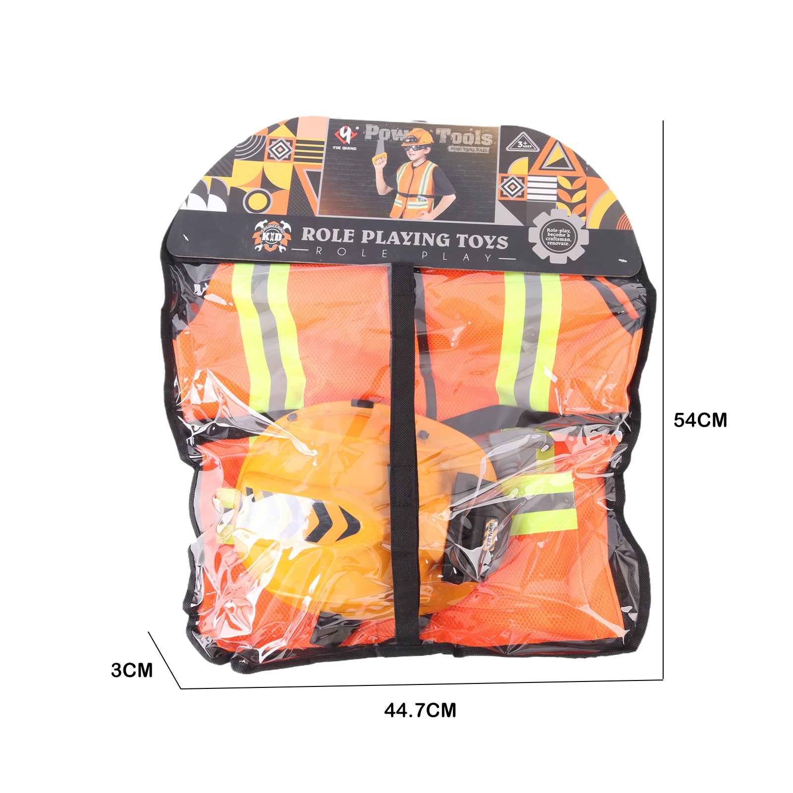Kids Construction Worker Costume Set with Helmet Hammer Saw Vest Pretend Play