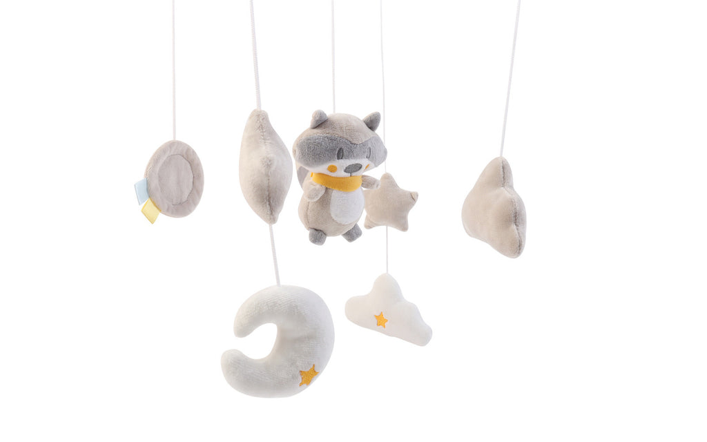 Baby Musical Mobile Crib Cot Bed Bell Stars Moon Nursery Rotating Toy Racoon