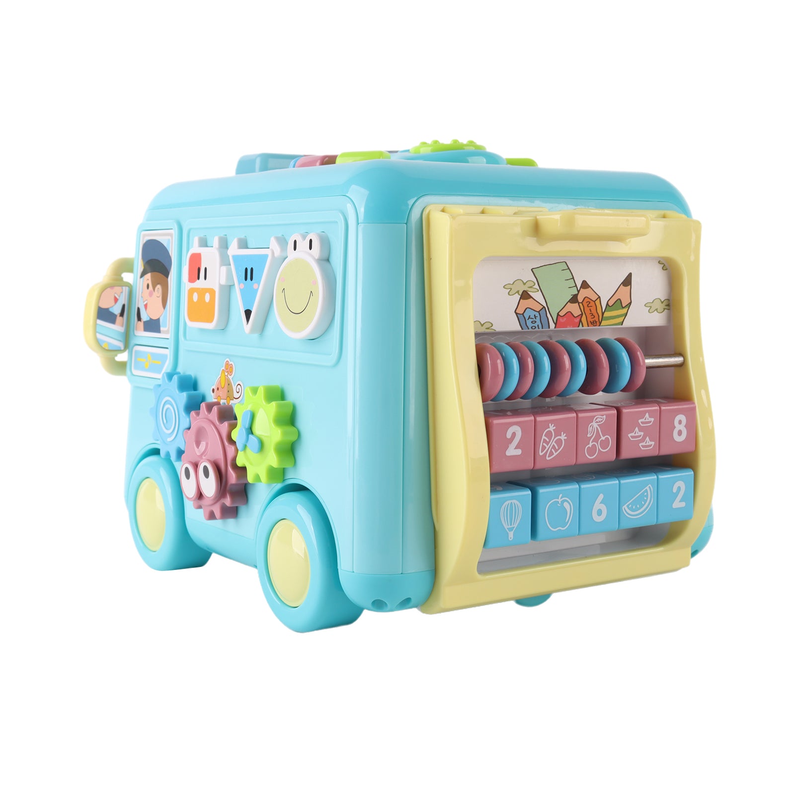 Kids Sensory Multifunction Bus Toy with Music Interactive Learning Toy Blue