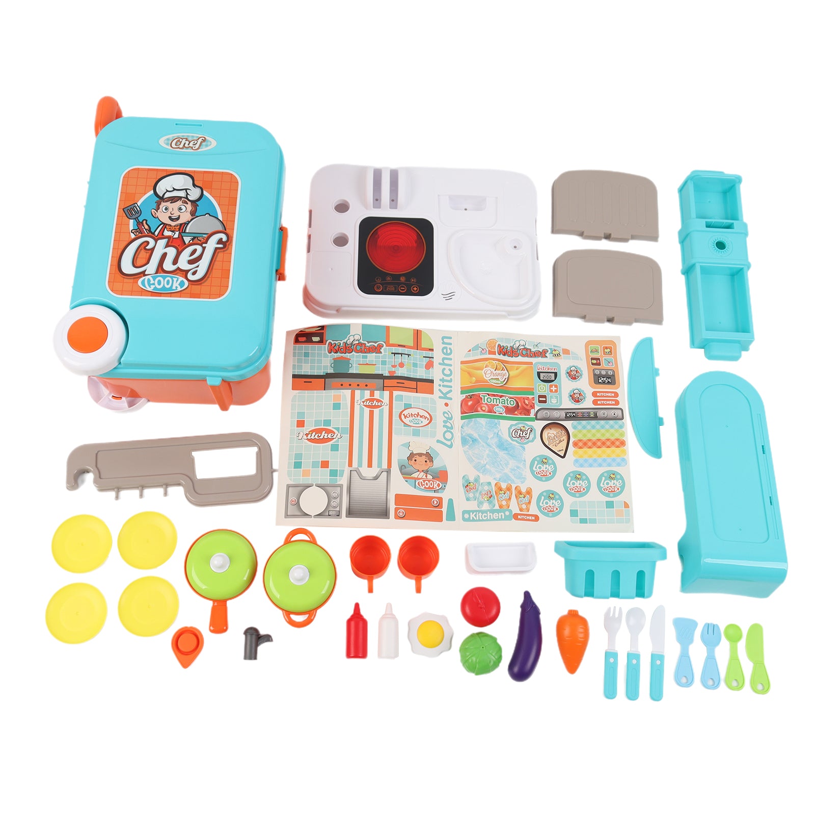 3-in-1 Kids Pretend Kitchen Cooking Toy Portable Storage Suitcase Role Play