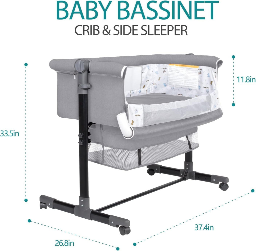 Bedside Crib for Baby Bassinet Sleeper with Wheels, Height Adjustable Tilts