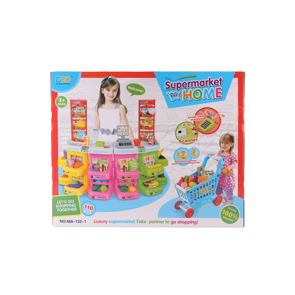 Supermarket Shop Counter Toy Pretend Play Set Trolley Cart Food Lights & Sound