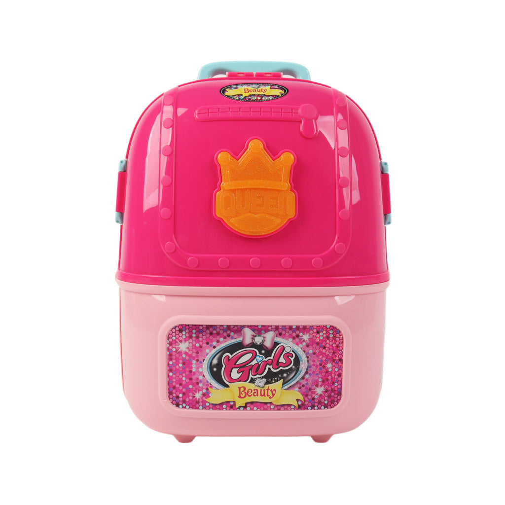 Girls 2in1 Table Vanity Mirror Portable Rolling Case Set Pretend Play Toy Pink