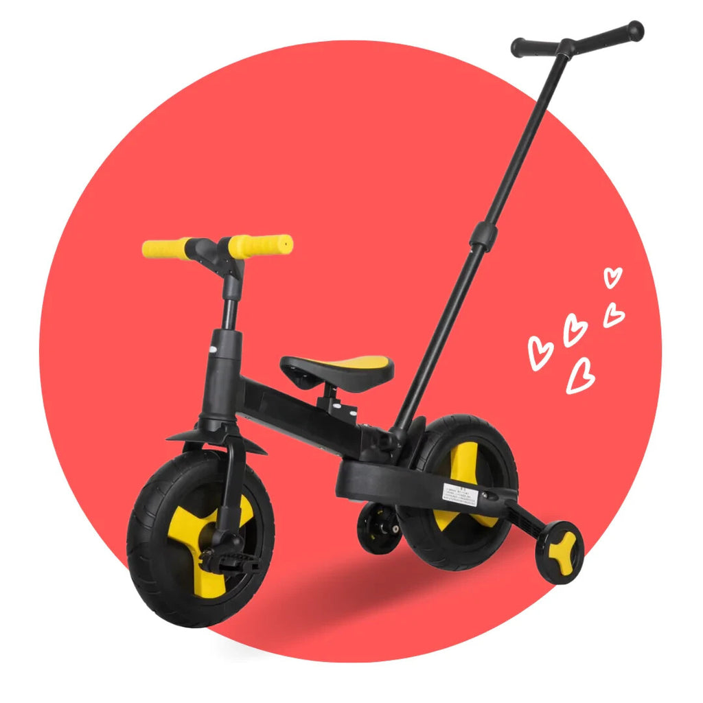 Balance Bike 4-in-1 Parent Push Handle Trike, 4-1 Easy Assemble Foldable (Yellow)