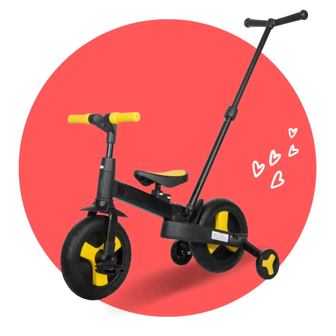 Balance Bike 4-in-1 Parent Push Handle Trike, 4-1 Easy Assemble Foldable (Yellow)