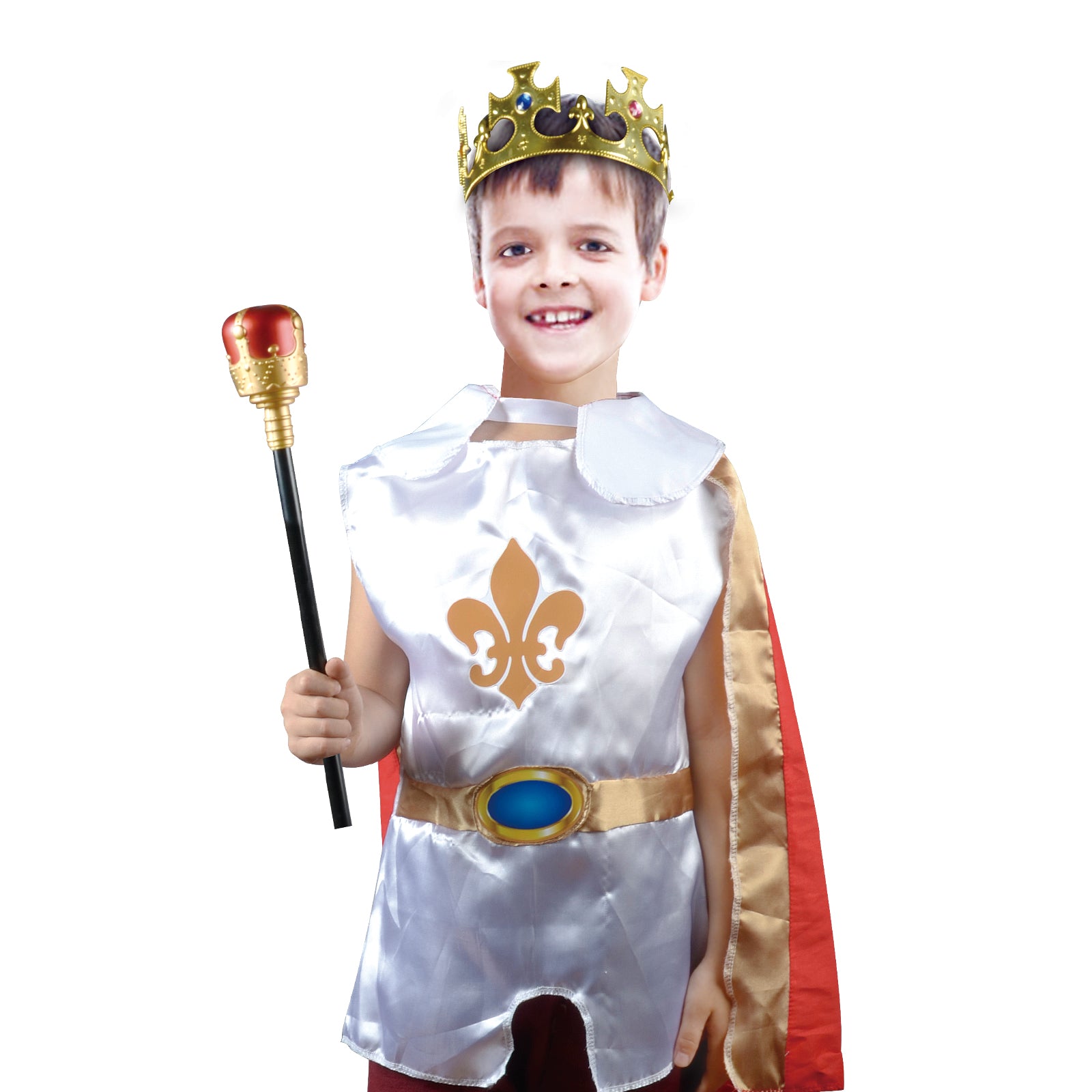 Kids Medieval King Costume Fancy Dress Crown Red Cape Sceptre Pretend Cosplay