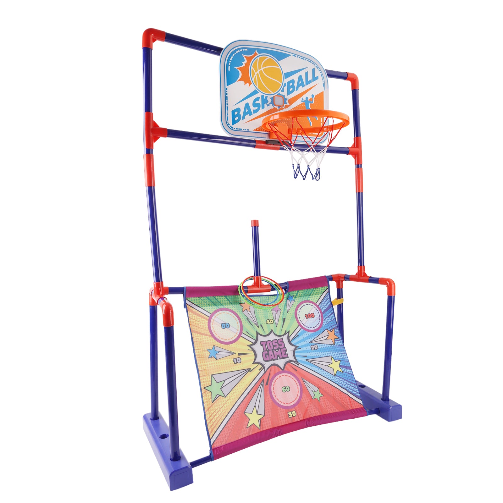4-in-1 Kids Throwing Game Set – Basketball Hoop, Bean Bag Toss & Football Fun