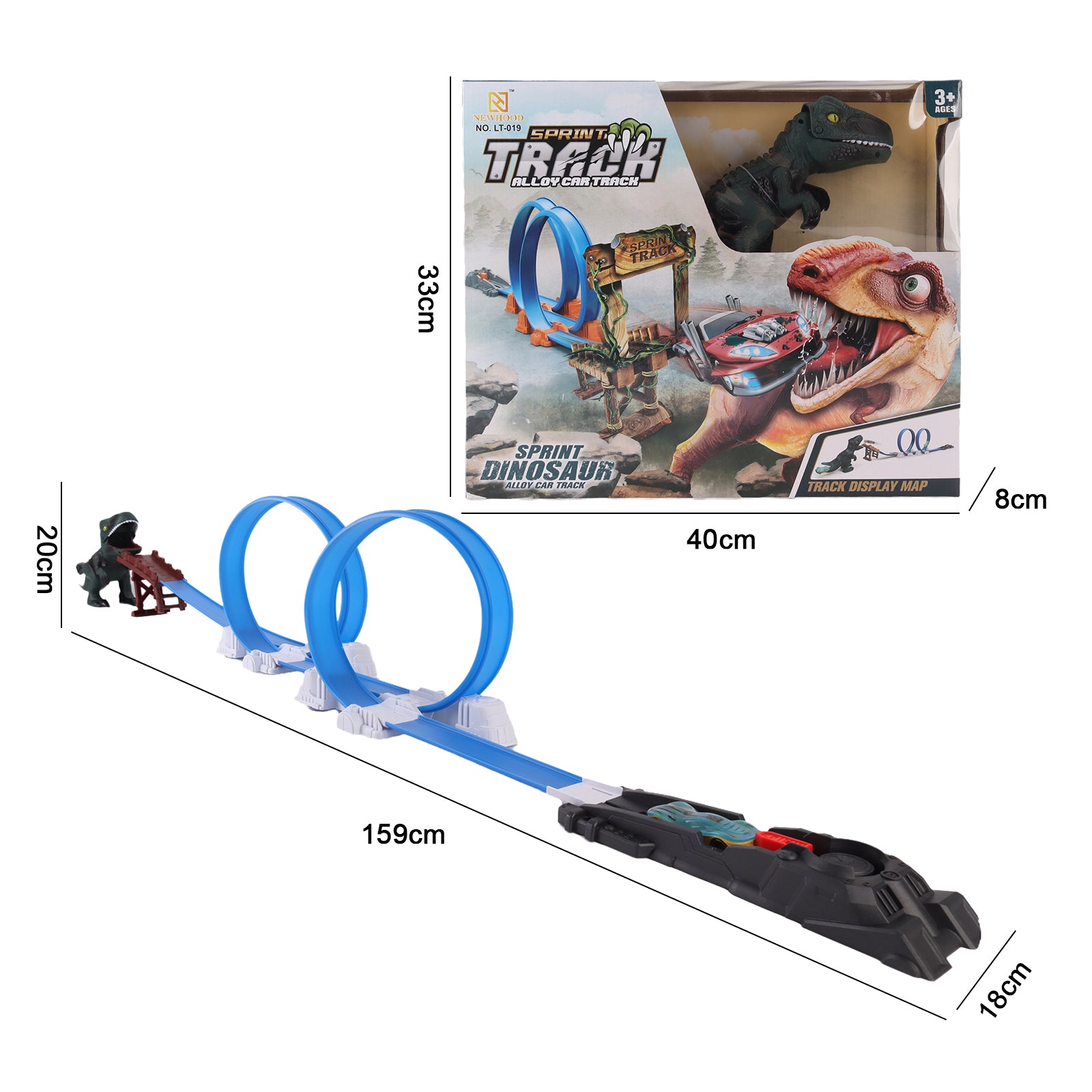Double Loop Plastic Track Toy Dinosaur Twist Track Set Including 1 Alloy Car