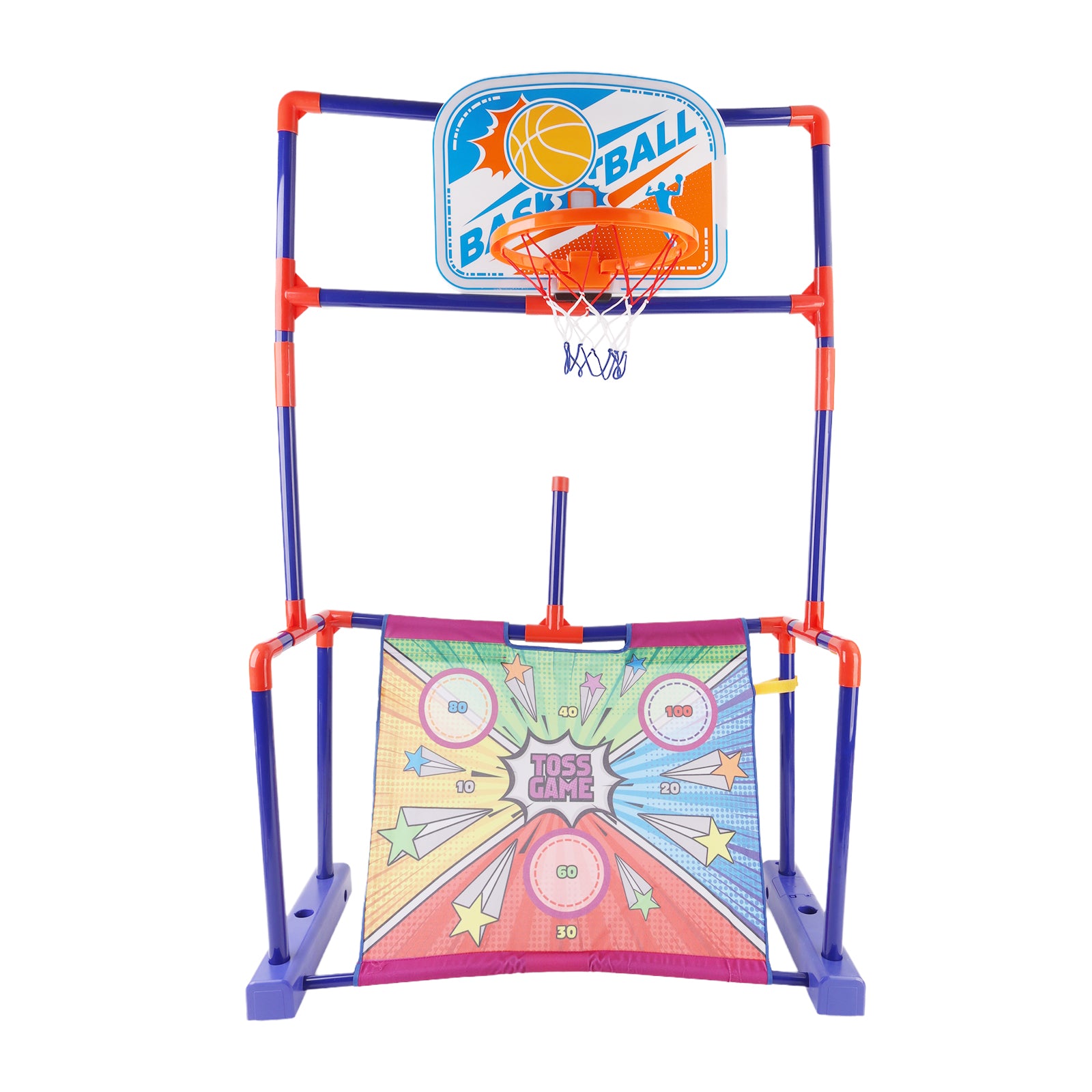 4-in-1 Kids Throwing Game Set – Basketball Hoop, Bean Bag Toss & Football Fun