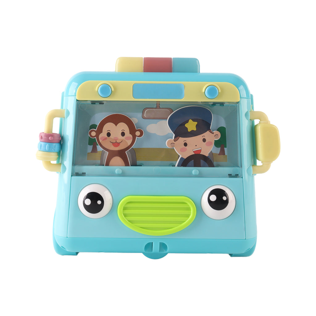 Kids Sensory Multifunction Bus Toy with Music Interactive Learning Toy Blue