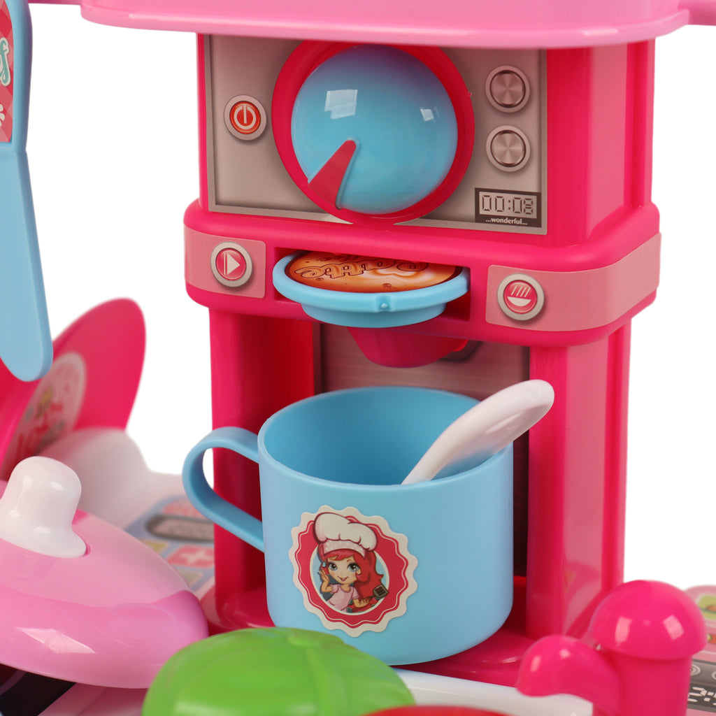 3-in-1 Kids Pretend Kitchen Cooking Toy Portable Storage Suitcase Role Play
