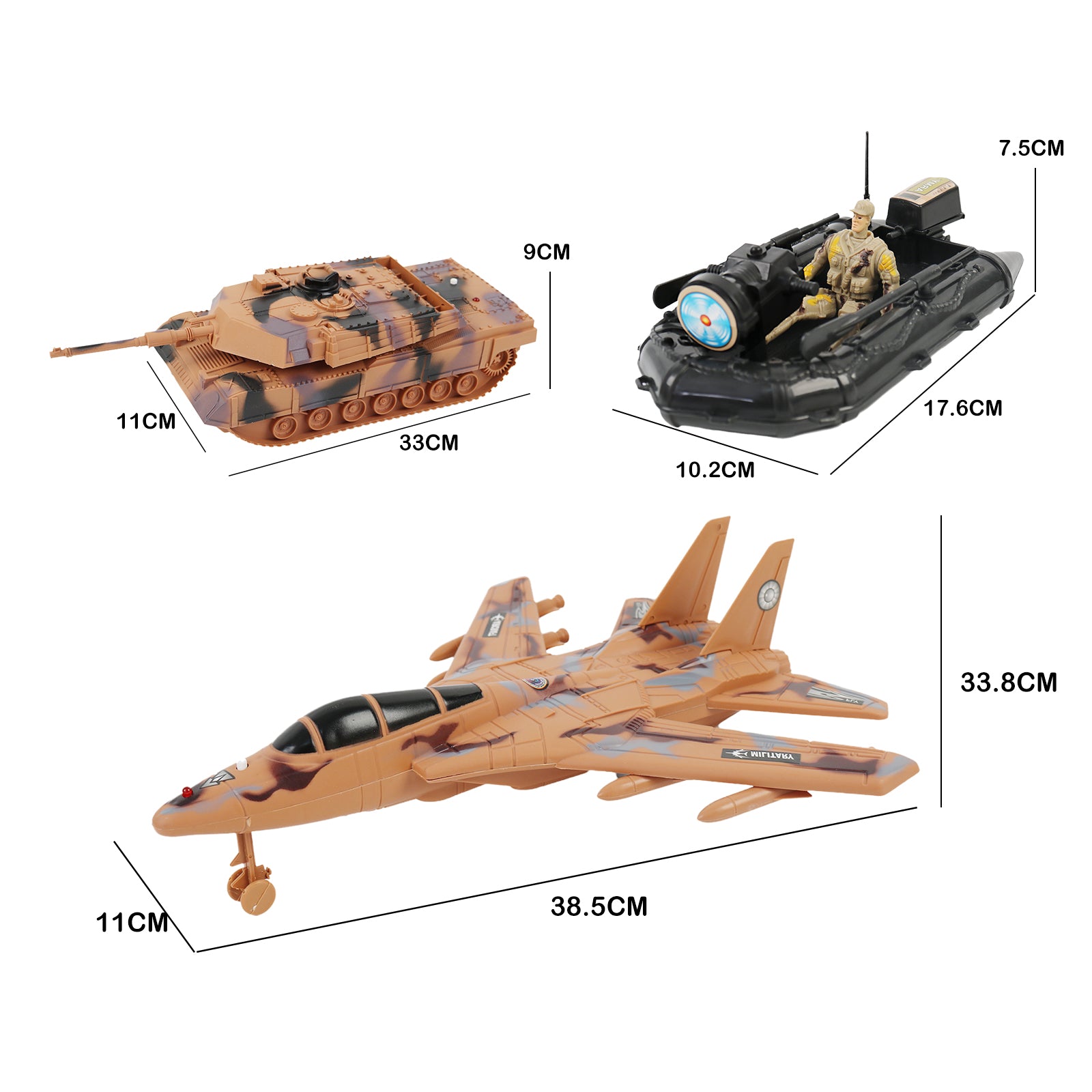 Military Base Set Soldiers Jet Tank Raft Action Figure Accessories Light & Sound