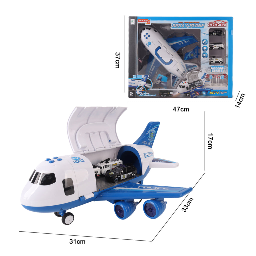 Transport Cargo Airplane Play Set Storage Aircraft Police Cars Trucks Kids Toy