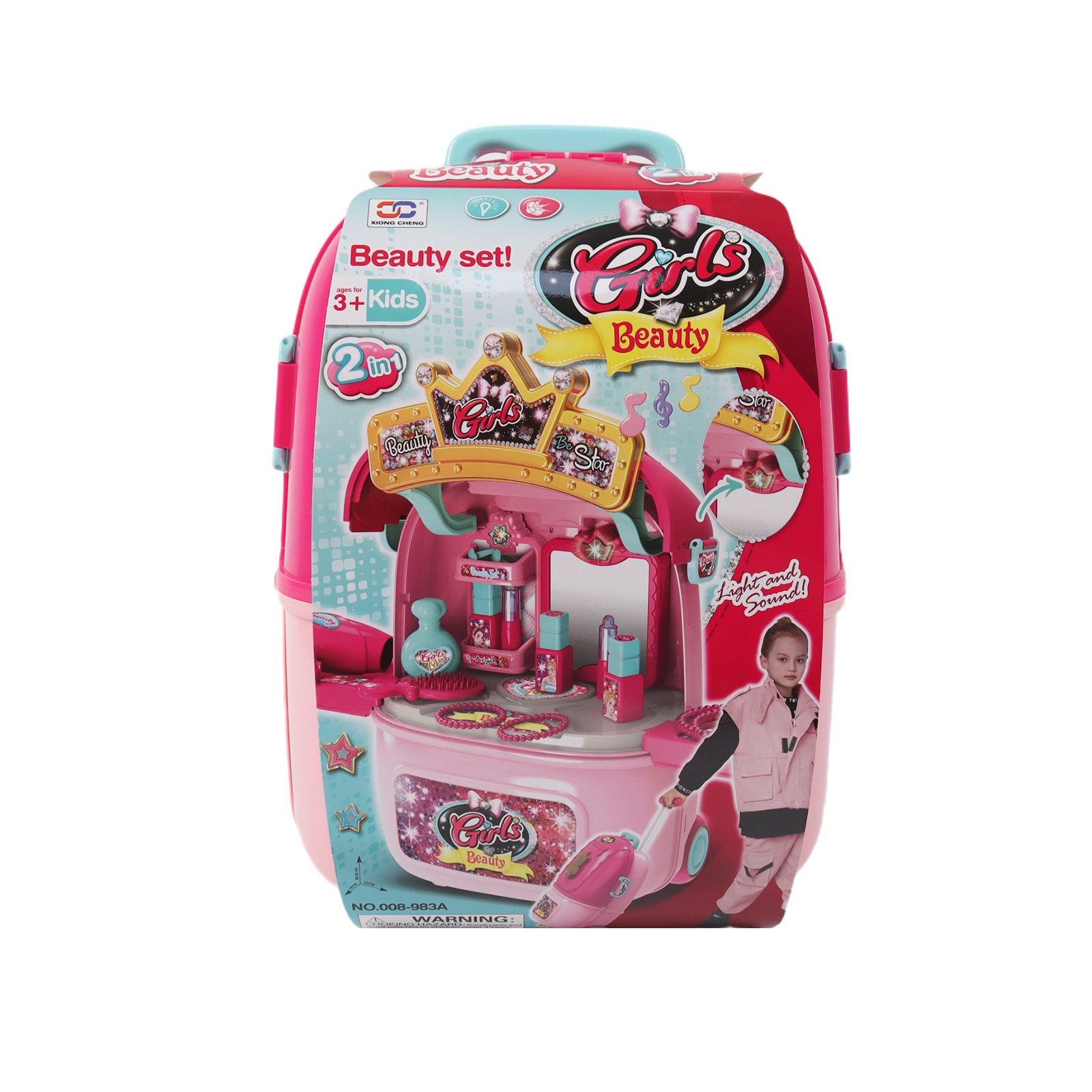 Girls 2in1 Table Vanity Mirror Portable Rolling Case Set Pretend Play Toy Pink