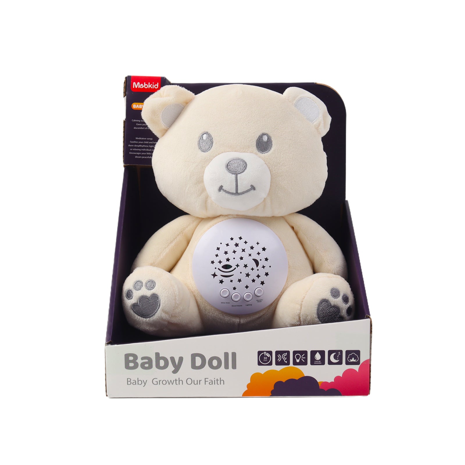 Baby Sleep Aid Plush, Night Light Projector with Starry Display and Soothing Sounds