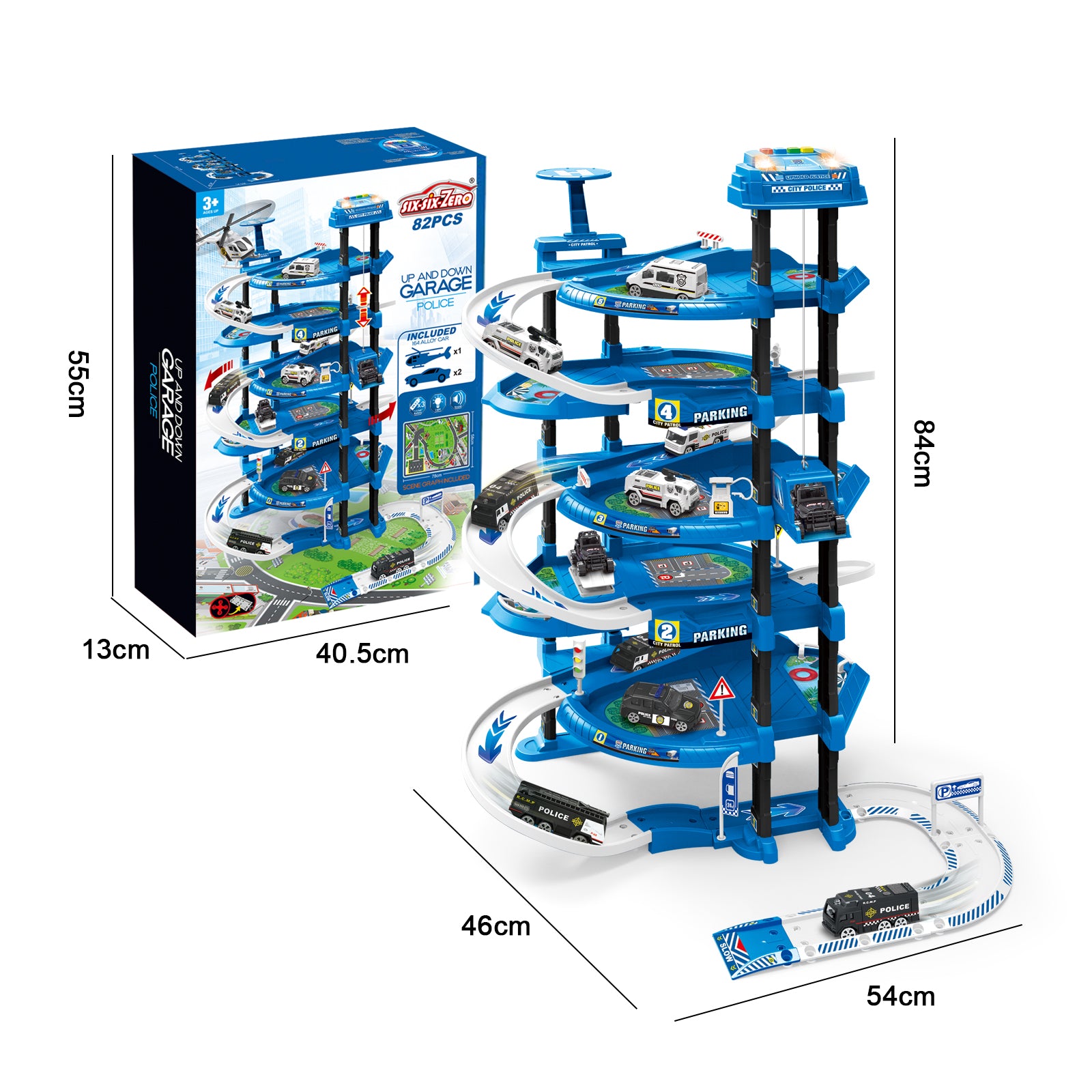 Kids Parking Garage Spiral Track 5 Levels Emergency Service Car Toy Set Play Mat