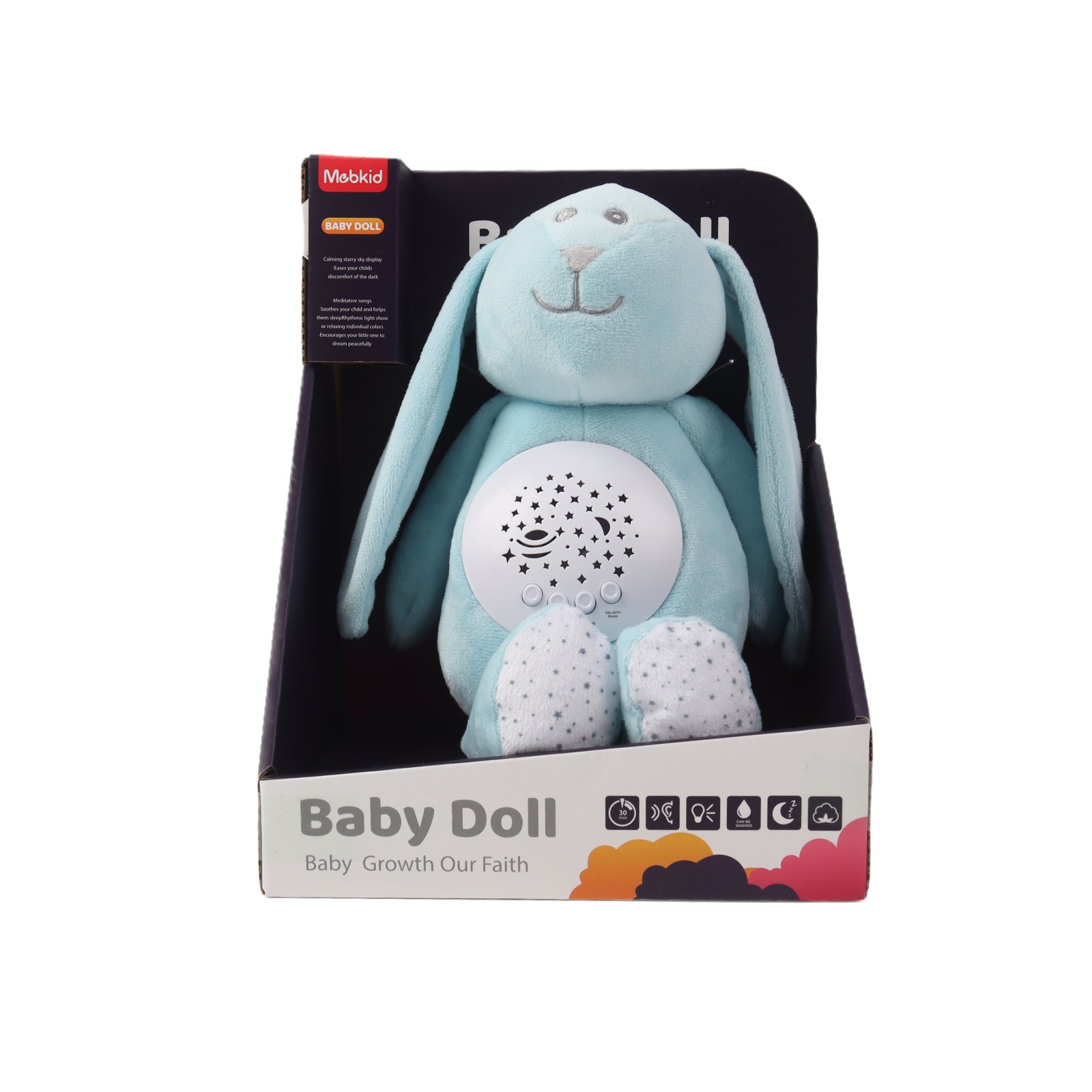 Baby Sleep Aid Plush, Night Light Projector with Starry Display and Soothing Sounds