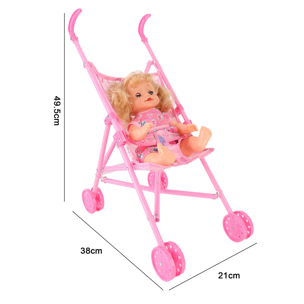 Baby Doll Stroller Set Toy Push Doll Nurturing Pretend Playset Girls Pink 14"